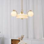 Art Deco Vintage Chandelier — White Glass Shade Ceiling Light for Dining Room
