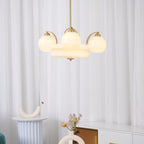 Art Deco Vintage Chandelier — White Glass Shade Ceiling Light for Dining Room