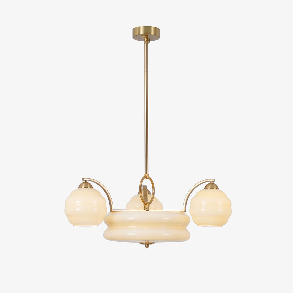 Art Deco Vintage Chandelier — White Glass Shade Ceiling Light for Dining Room