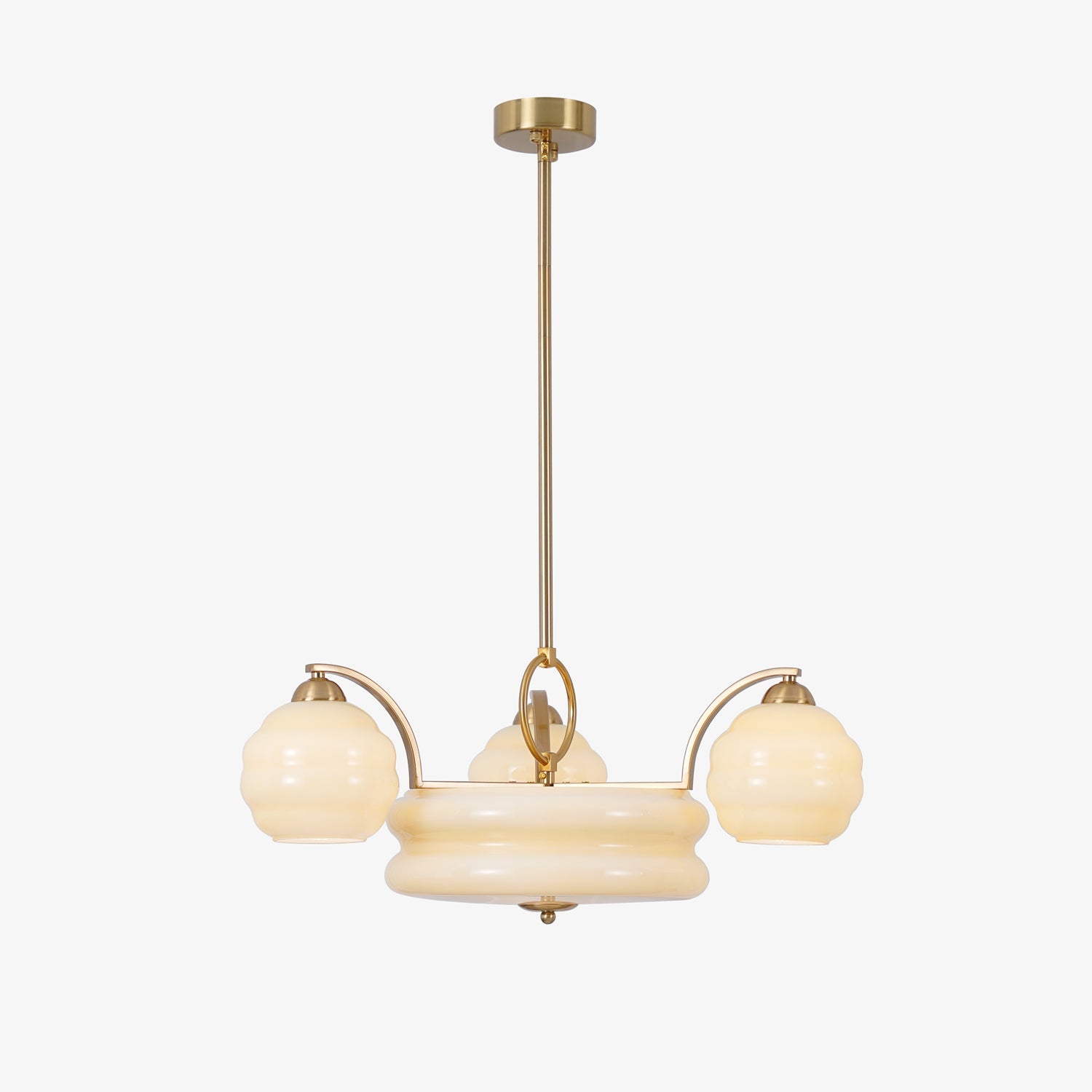 Art Deco Vintage Chandelier — White Glass Shade Ceiling Light for Dining Room
