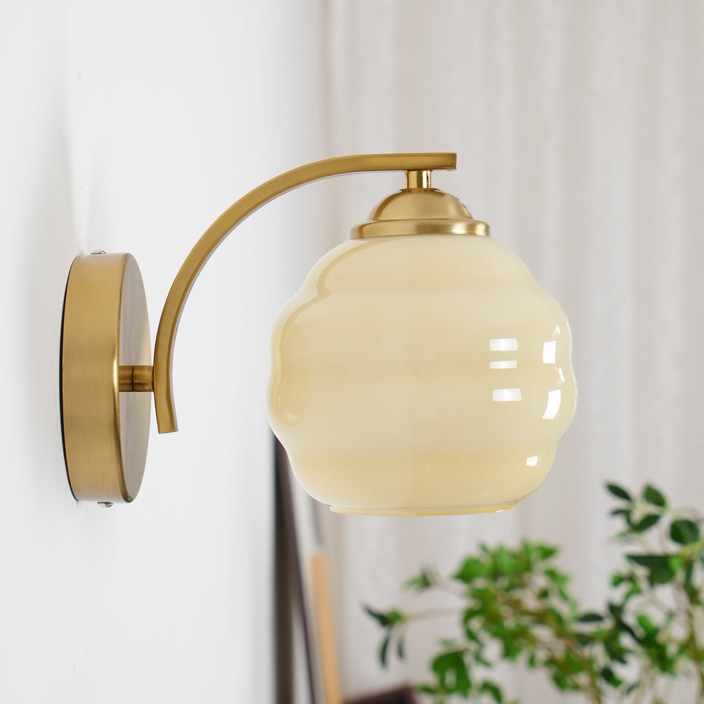 Art Deco Vintage Wall Lamp — White Glass Wall Sconce for Bedroom & Hallway