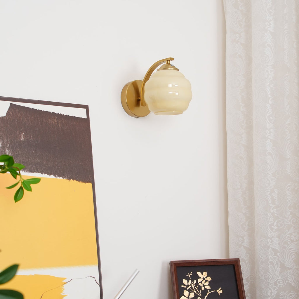 Art Deco Vintage Wall Lamp — White Glass Wall Sconce for Bedroom & Hallway