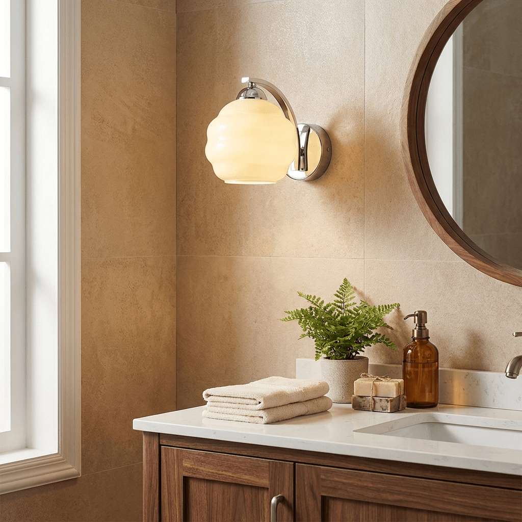 Art Deco Vintage Wall Lamp — White Glass Wall Sconce for Bedroom & Hallway