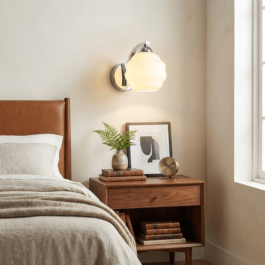 Art Deco Vintage Wall Lamp — White Glass Wall Sconce for Bedroom & Hallway