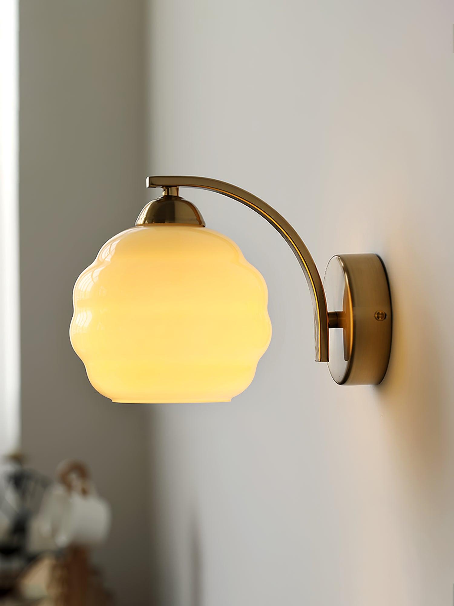 Art Deco Vintage Wall Lamp — White Glass Wall Sconce for Bedroom & Hallway
