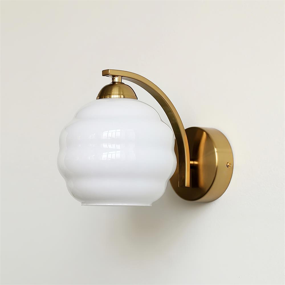 Art Deco Vintage Wall Lamp — White Glass Wall Sconce for Bedroom & Hallway