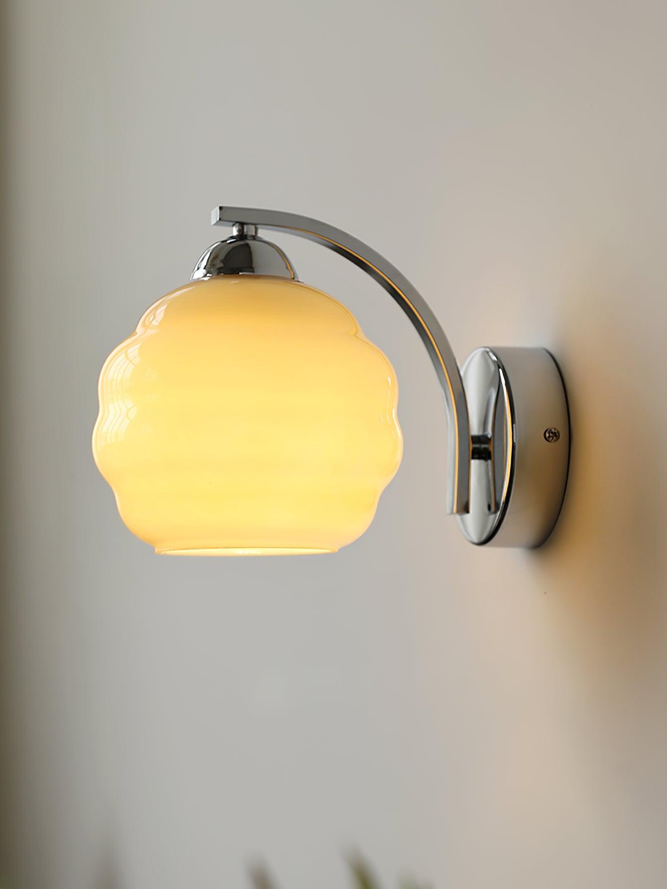 Art Deco Vintage Wall Lamp — White Glass Wall Sconce for Bedroom & Hallway