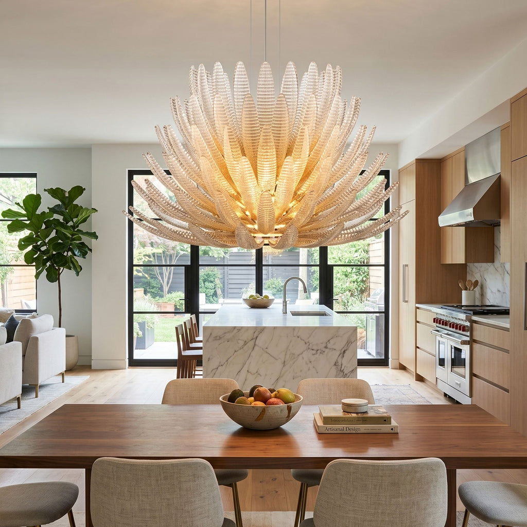 Aurelia Glass Petal Chandelier — Floral Glass Ceiling Light for Dining Room