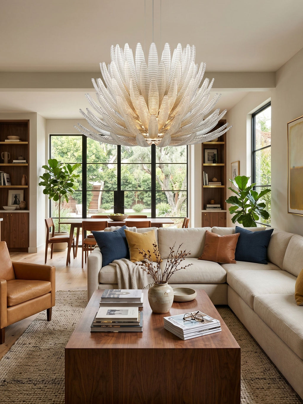 Aurelia Glass Petal Chandelier — Floral Glass Ceiling Light for Dining Room