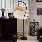 Vintage Fabric Shade Floor Lamp for Living Room
