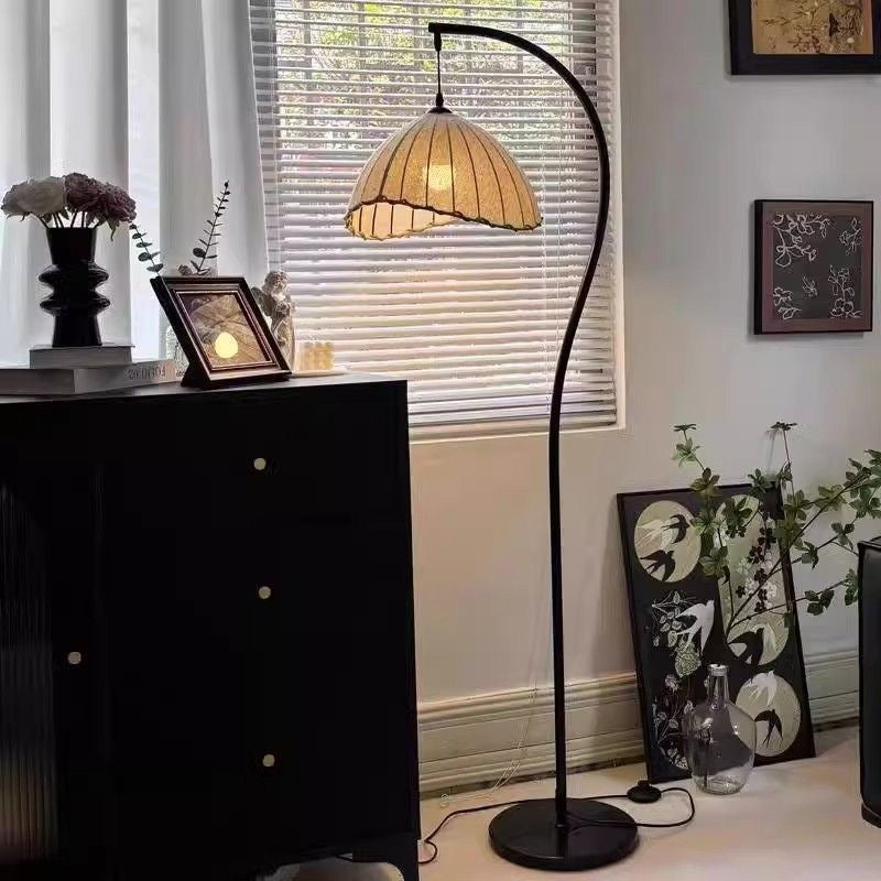 Vintage Fabric Shade Floor Lamp for Living Room