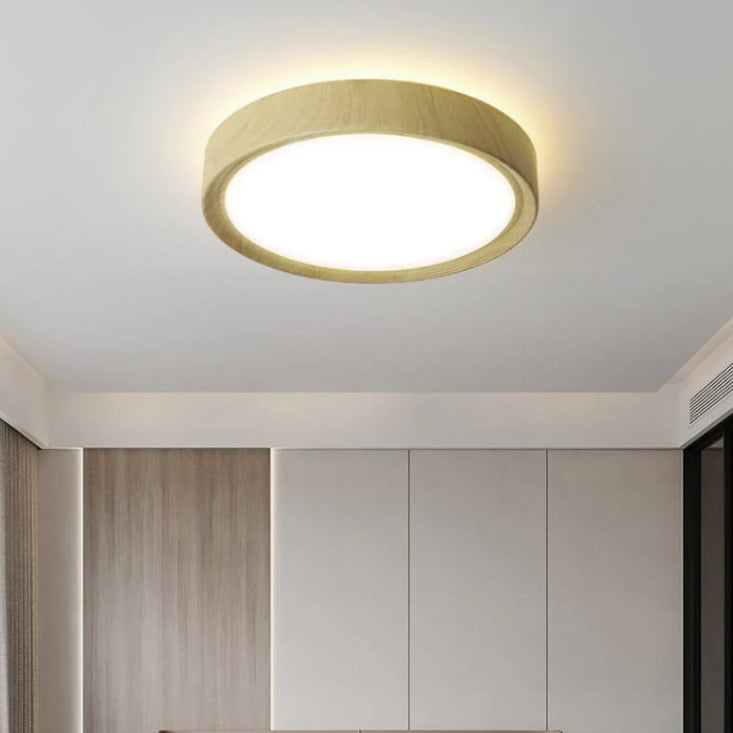 Round Wood Grain LED Flush Mount Ceiling Light