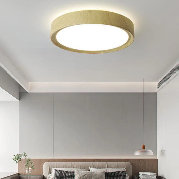 Round Wood Grain LED Flush Mount Ceiling Light