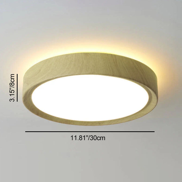 Round Wood Grain LED Flush Mount Ceiling Light