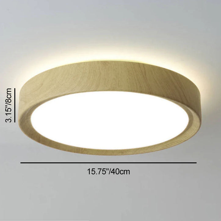 Round Wood Grain LED Flush Mount Ceiling Light