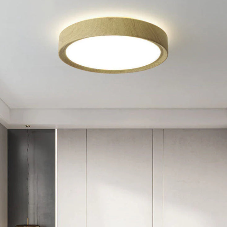 Round Wood Grain LED Flush Mount Ceiling Light