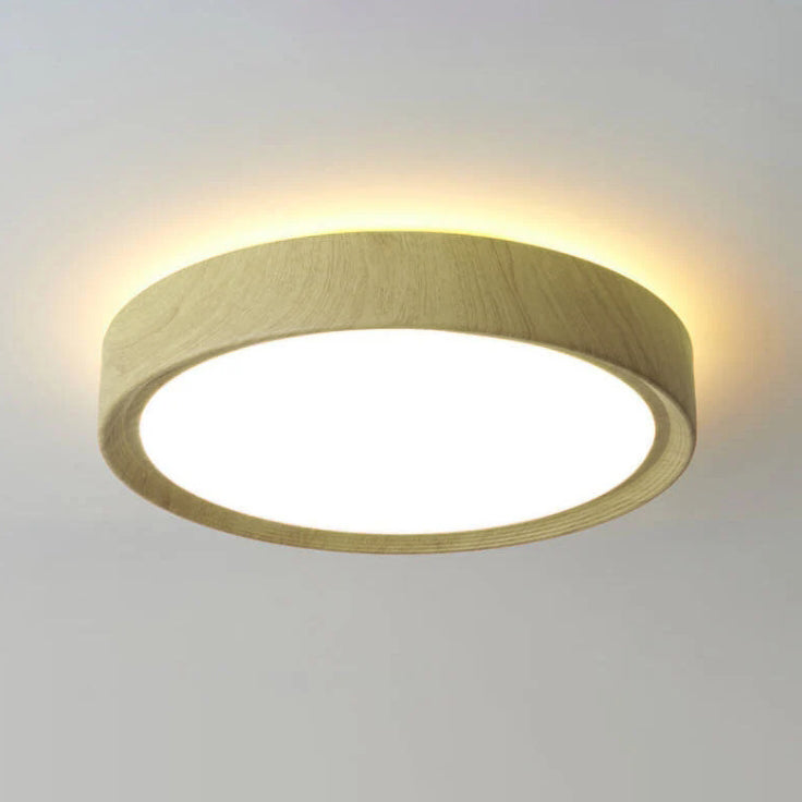 Round Wood Grain LED Flush Mount Ceiling Light