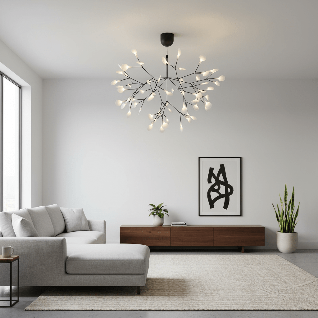 Black Firefly LED Chandelier — Branch Starburst Ceiling Light for Dining Room