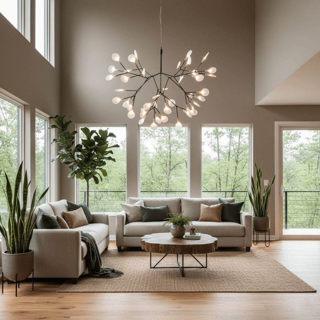 Black Firefly LED Chandelier — Branch Starburst Ceiling Light for Dining Room