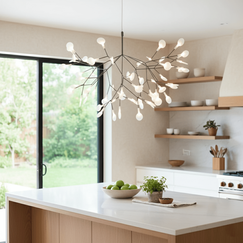 Black Firefly LED Chandelier — Branch Starburst Ceiling Light for Dining Room