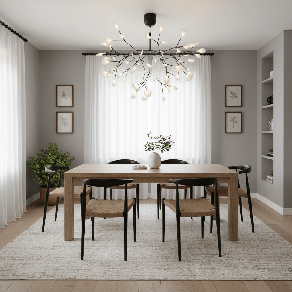 Black Firefly LED Chandelier — Branch Starburst Ceiling Light for Dining Room