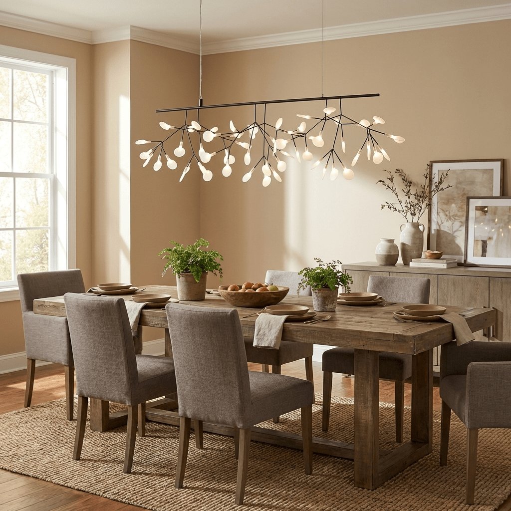 Black Firefly LED Chandelier — Branch Starburst Ceiling Light for Dining Room