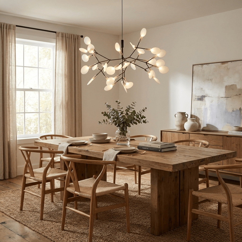 Black Firefly LED Chandelier — Branch Starburst Ceiling Light for Dining Room