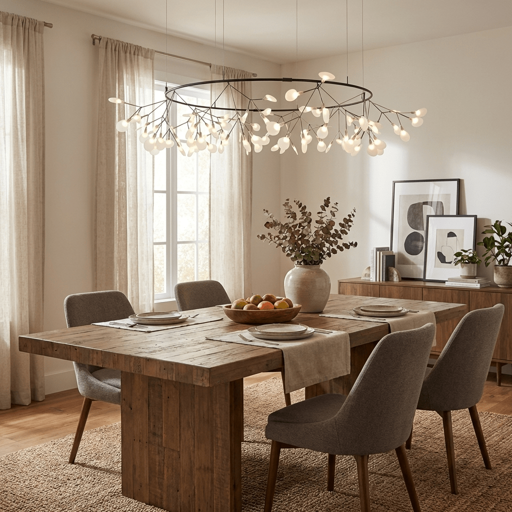Black Firefly LED Chandelier — Branch Starburst Ceiling Light for Dining Room