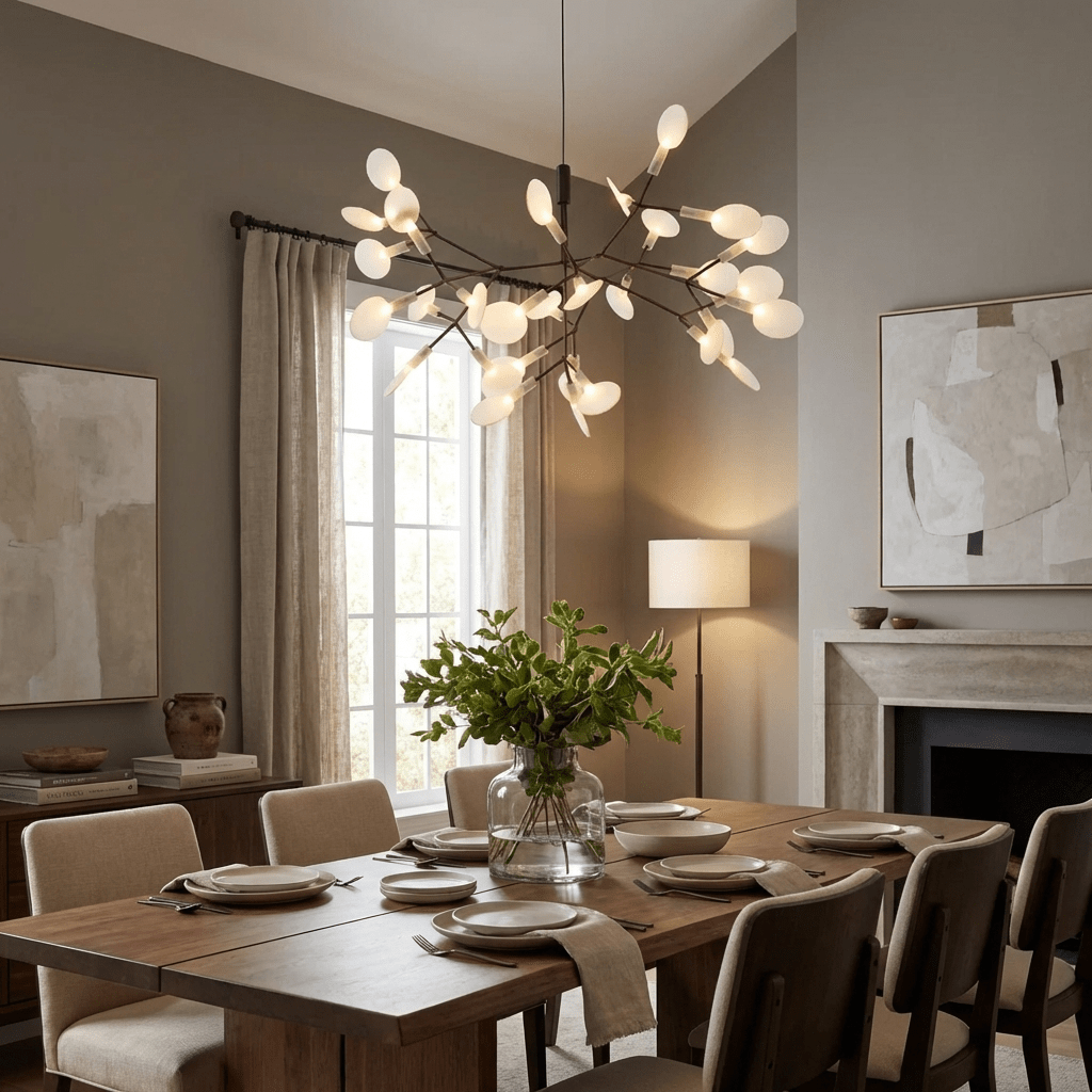 Black Firefly LED Chandelier — Branch Starburst Ceiling Light for Dining Room