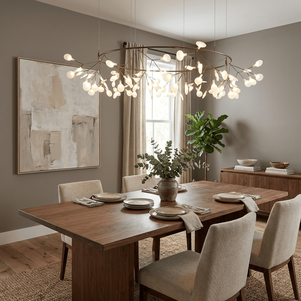 Black Firefly LED Chandelier — Branch Starburst Ceiling Light for Dining Room