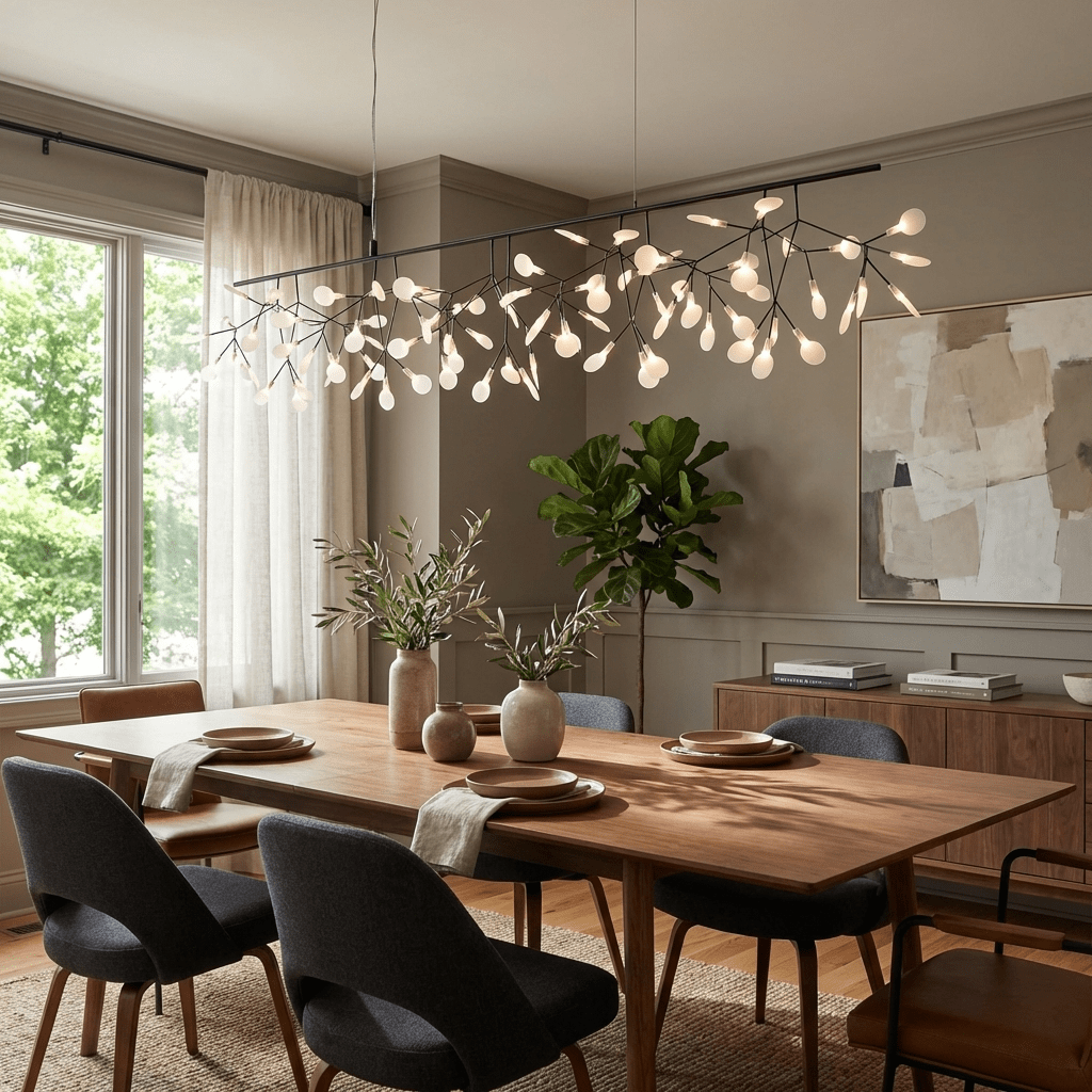 Black Firefly LED Chandelier — Branch Starburst Ceiling Light for Dining Room