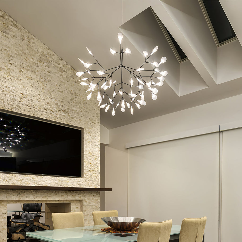 Black Firefly LED Chandelier — Branch Starburst Ceiling Light for Dining Room