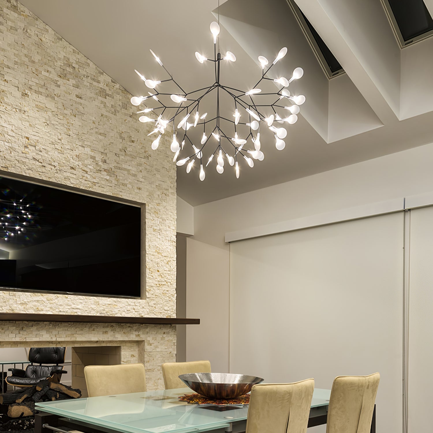 Black Firefly LED Chandelier — Branch Starburst Ceiling Light for Dining Room
