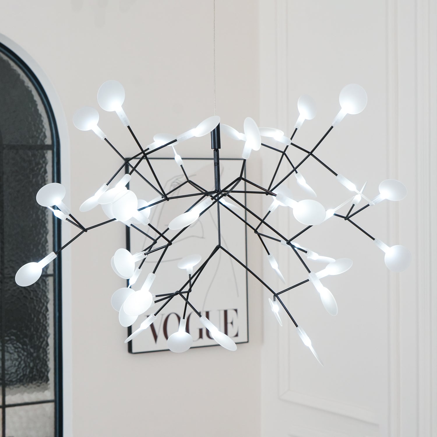 Black Firefly LED Chandelier — Branch Starburst Ceiling Light for Dining Room