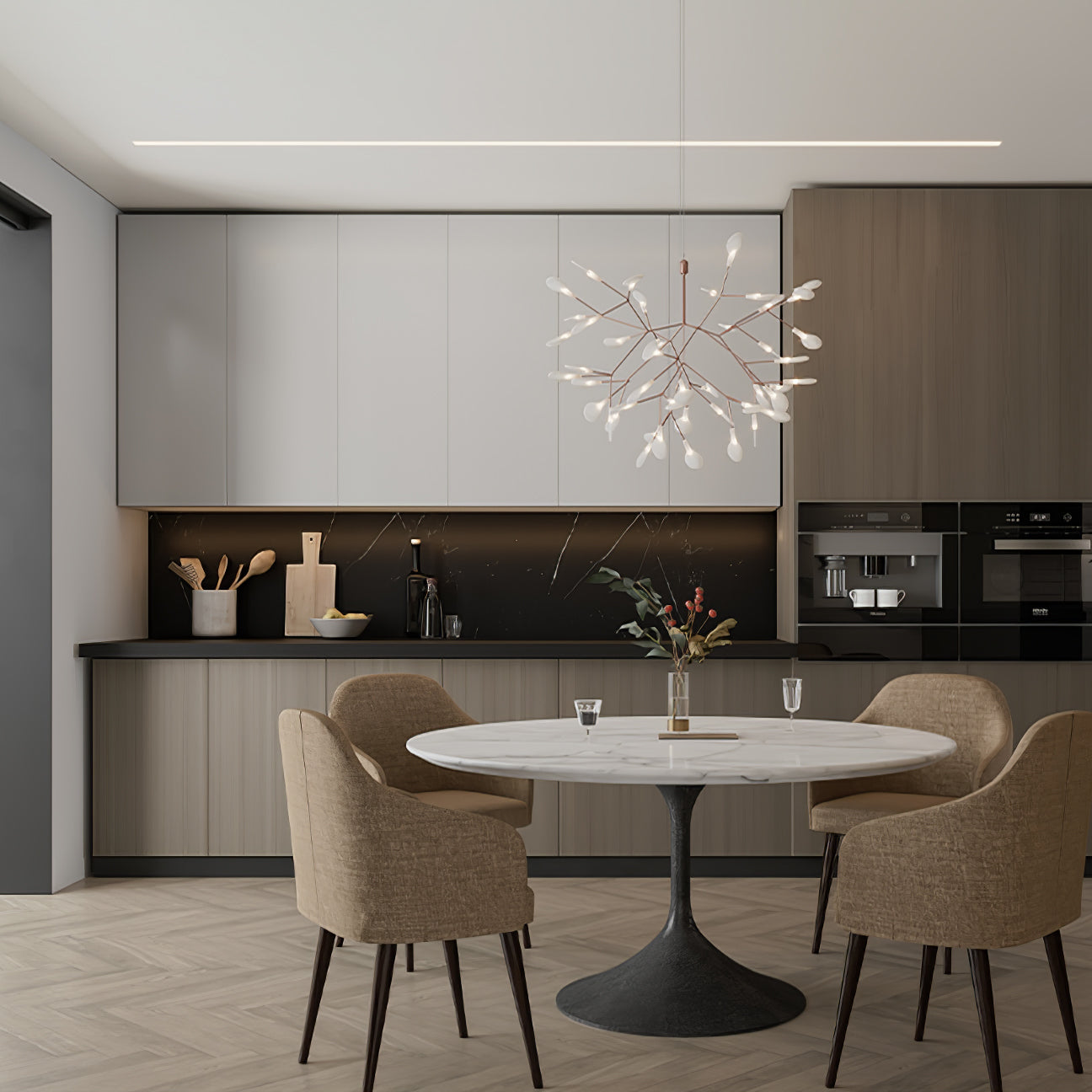 Black Firefly LED Chandelier — Branch Starburst Ceiling Light for Dining Room