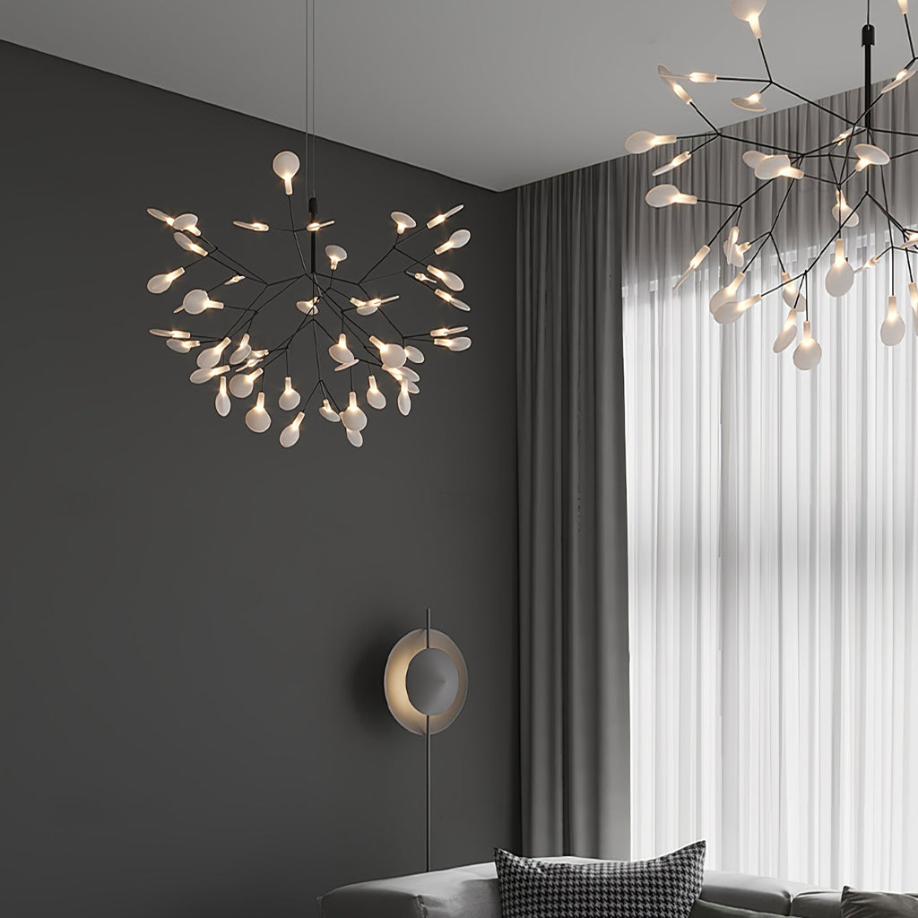 Black Firefly LED Chandelier — Branch Starburst Ceiling Light for Dining Room
