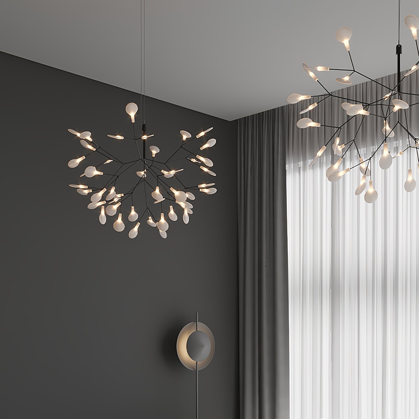Black Firefly LED Chandelier — Branch Starburst Ceiling Light for Dining Room