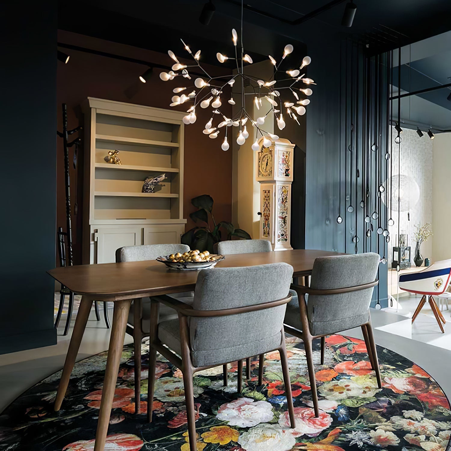 Black Firefly LED Chandelier — Branch Starburst Ceiling Light for Dining Room