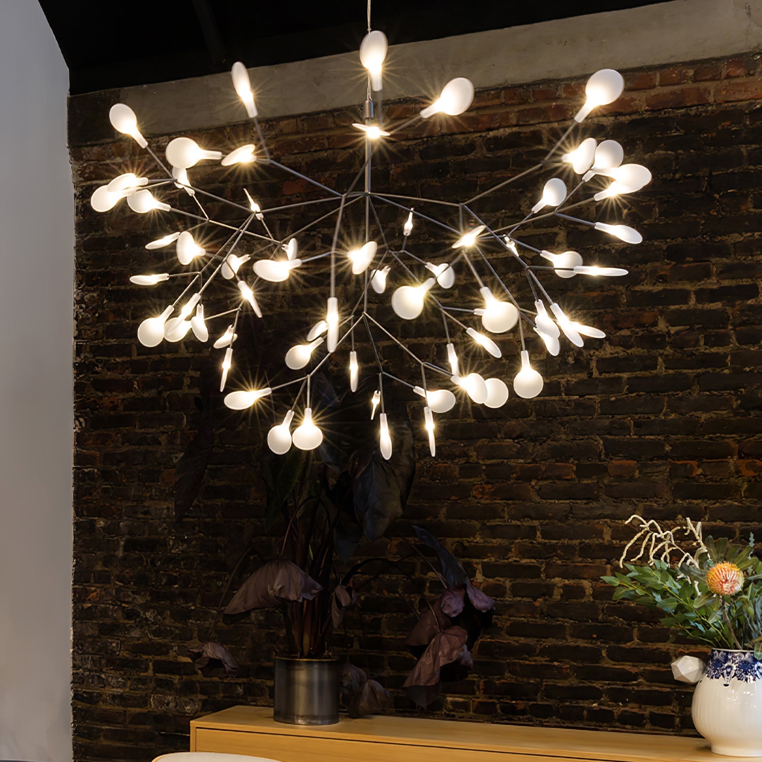 Black Firefly LED Chandelier — Branch Starburst Ceiling Light for Dining Room