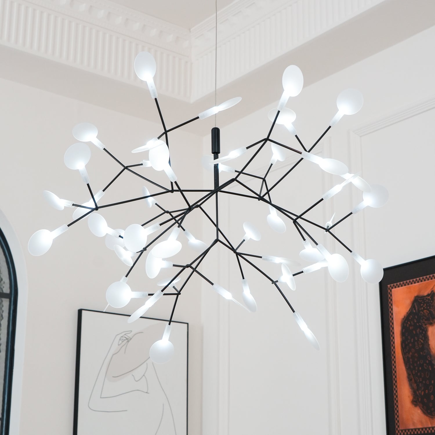 Black Firefly LED Chandelier — Branch Starburst Ceiling Light for Dining Room