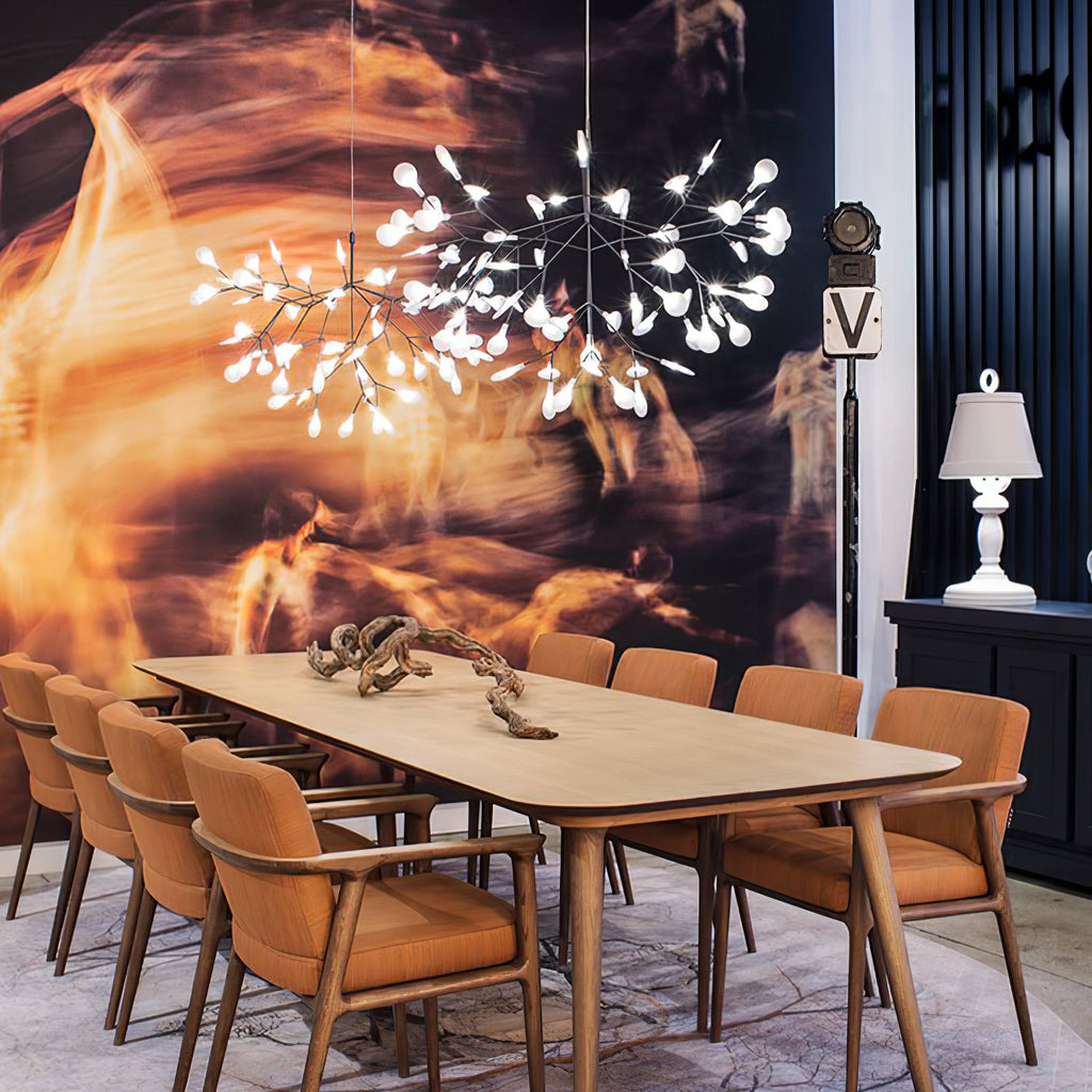 Black Firefly LED Chandelier — Branch Starburst Ceiling Light for Dining Room