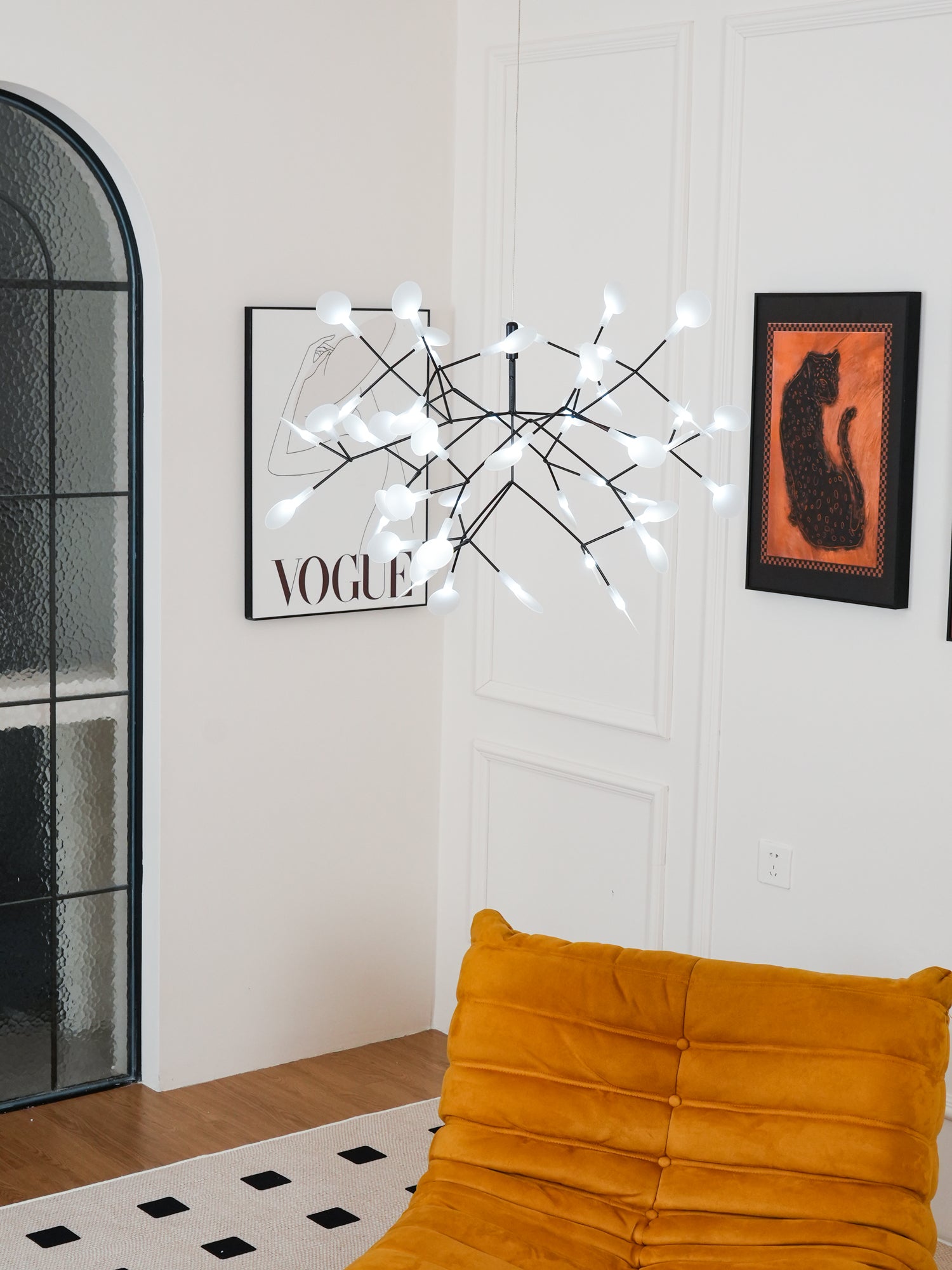 Black Firefly LED Chandelier — Branch Starburst Ceiling Light for Dining Room