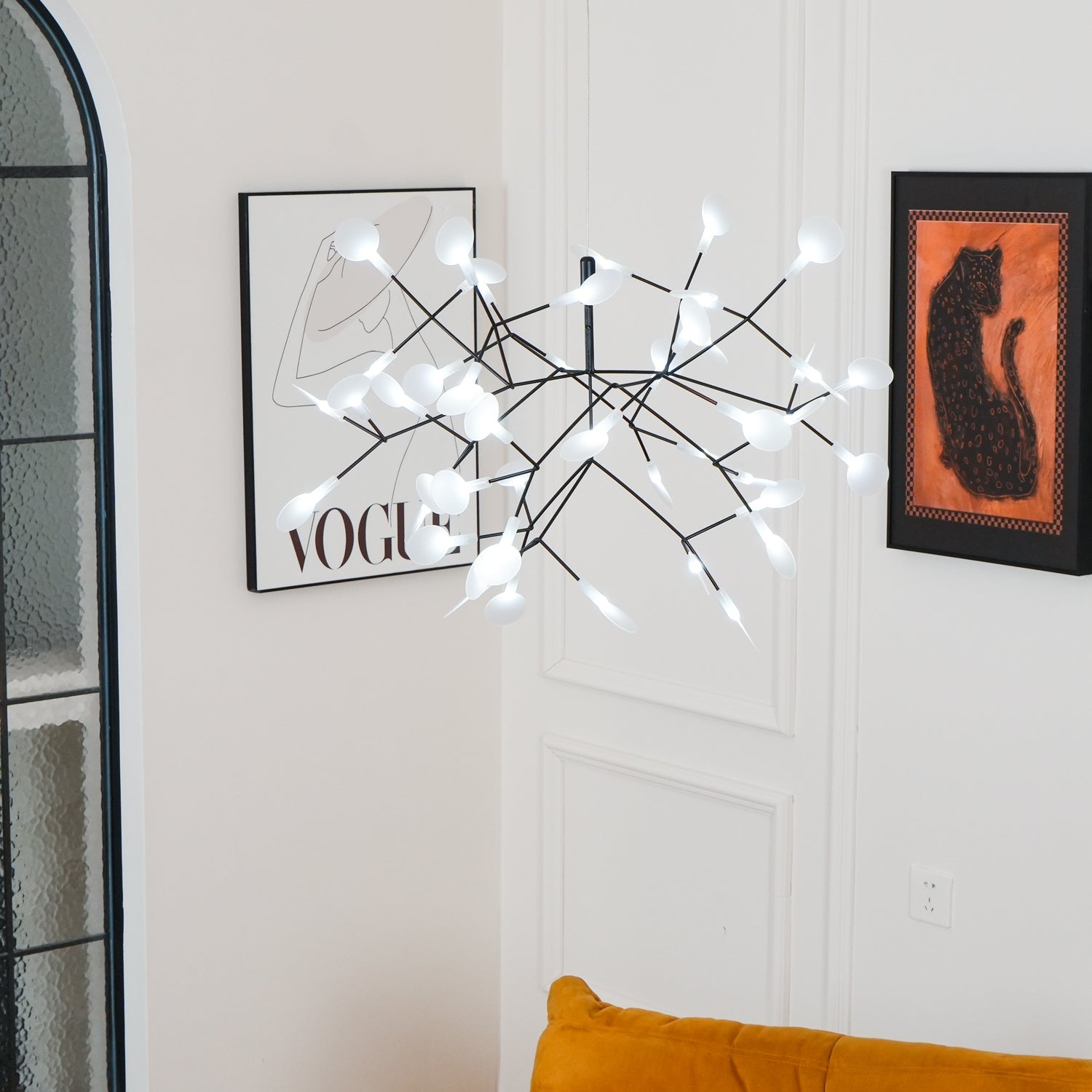 Black Firefly LED Chandelier — Branch Starburst Ceiling Light for Dining Room