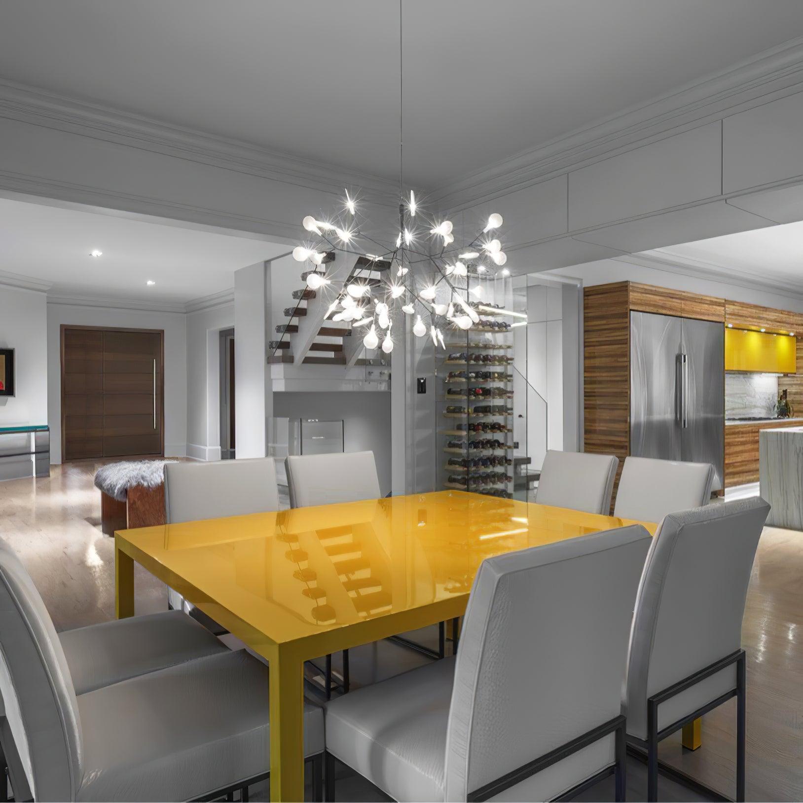 Black Firefly LED Chandelier — Branch Starburst Ceiling Light for Dining Room