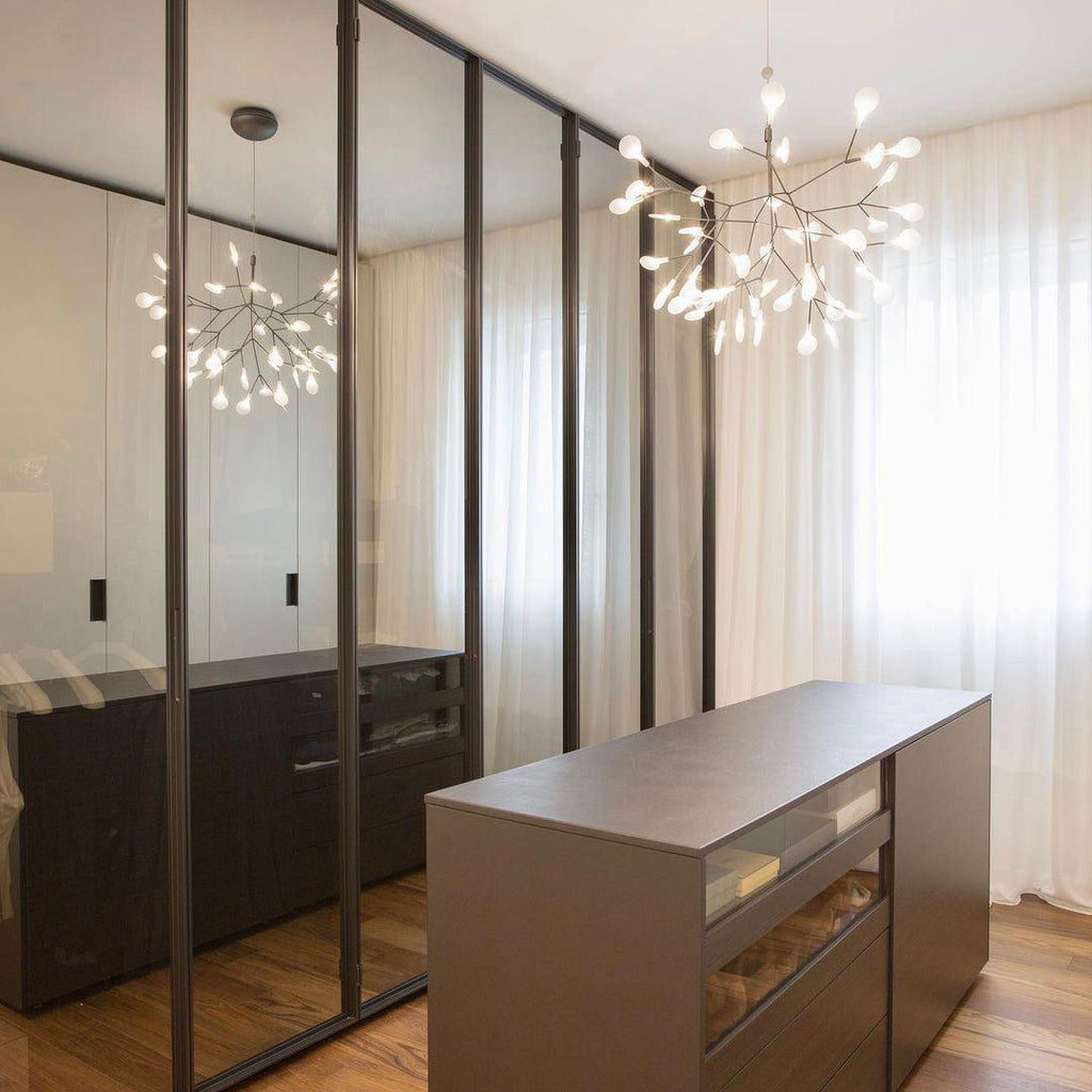 Black Firefly LED Chandelier — Branch Starburst Ceiling Light for Dining Room
