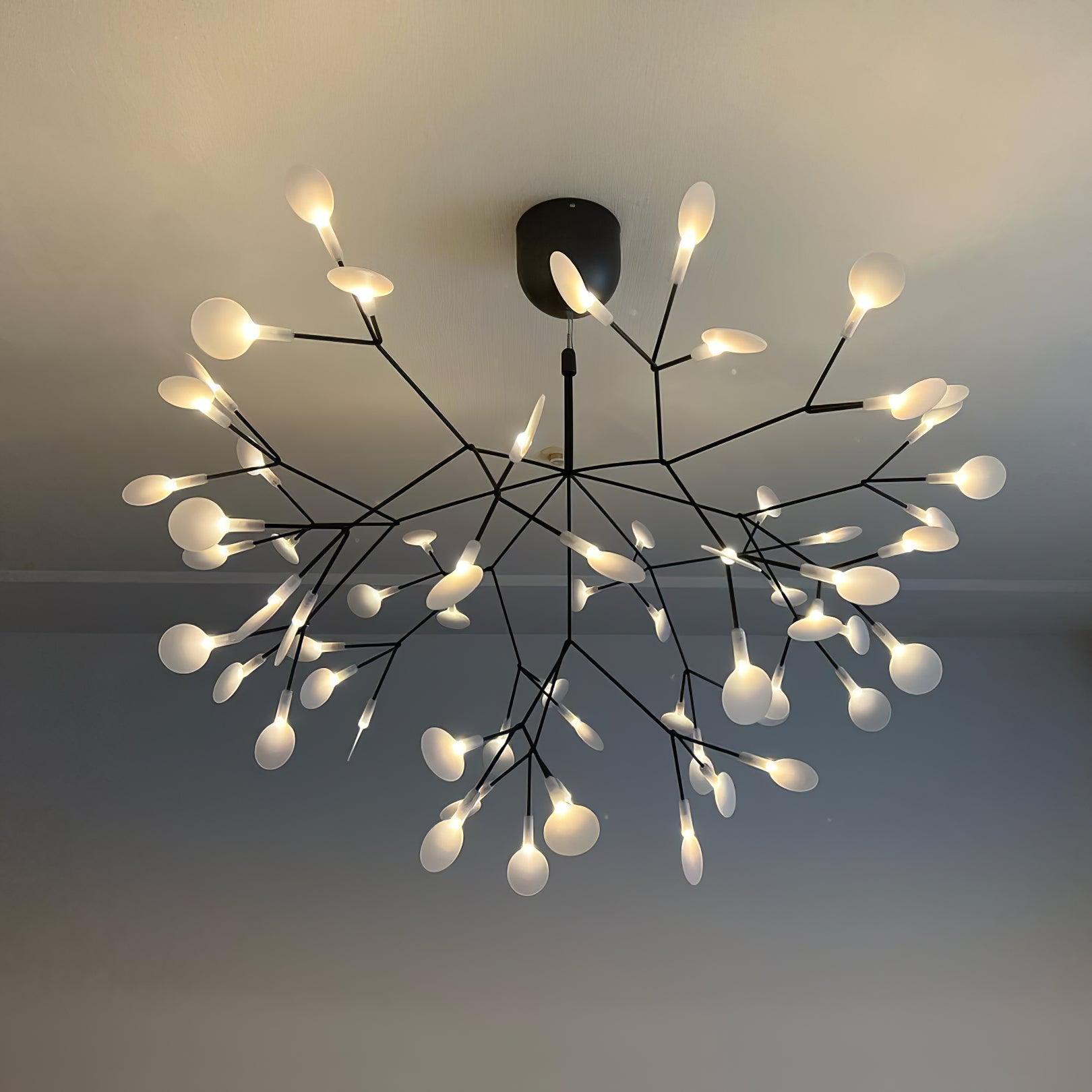 Black Firefly LED Chandelier — Branch Starburst Ceiling Light for Dining Room