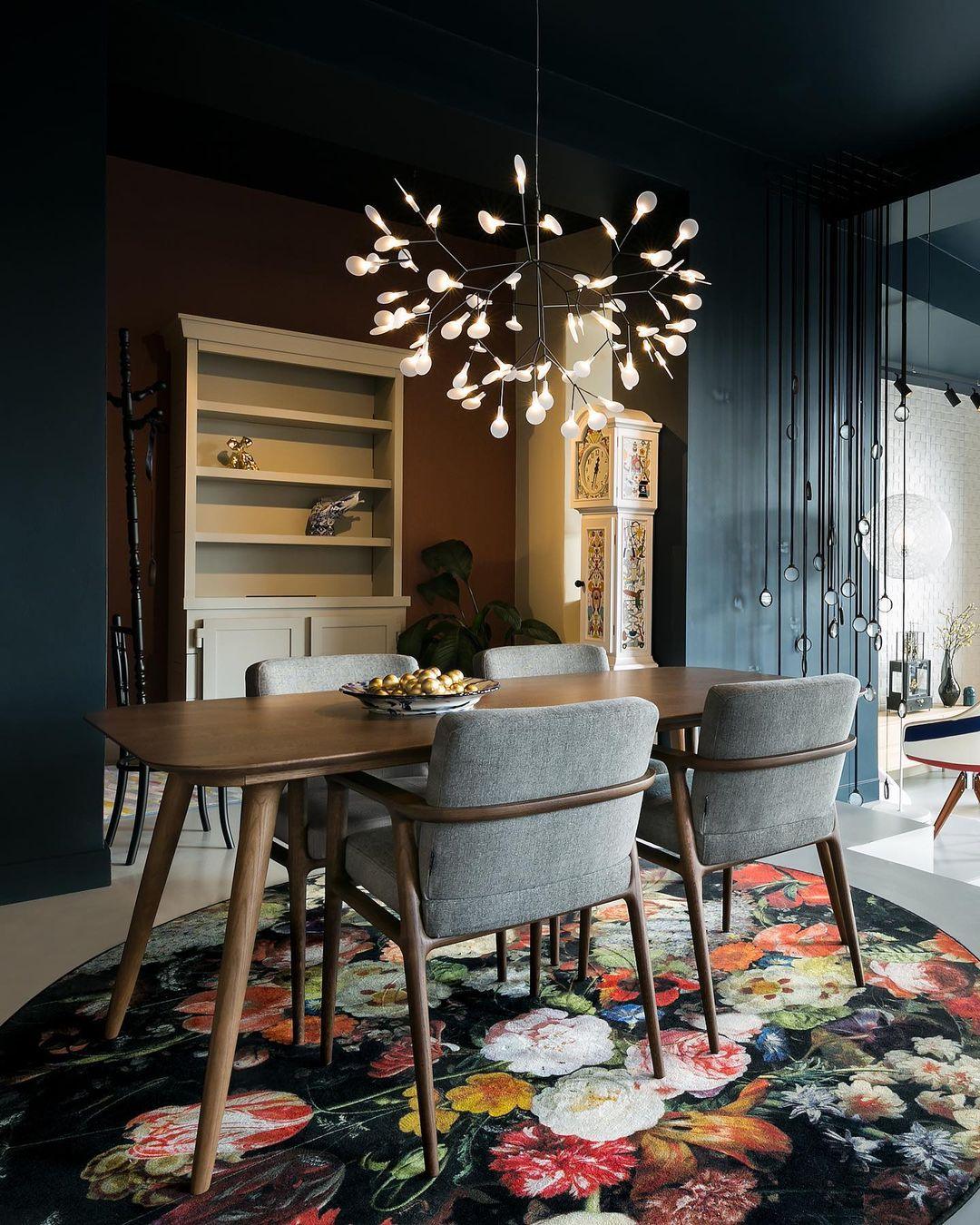 Black Firefly LED Chandelier — Branch Starburst Ceiling Light for Dining Room