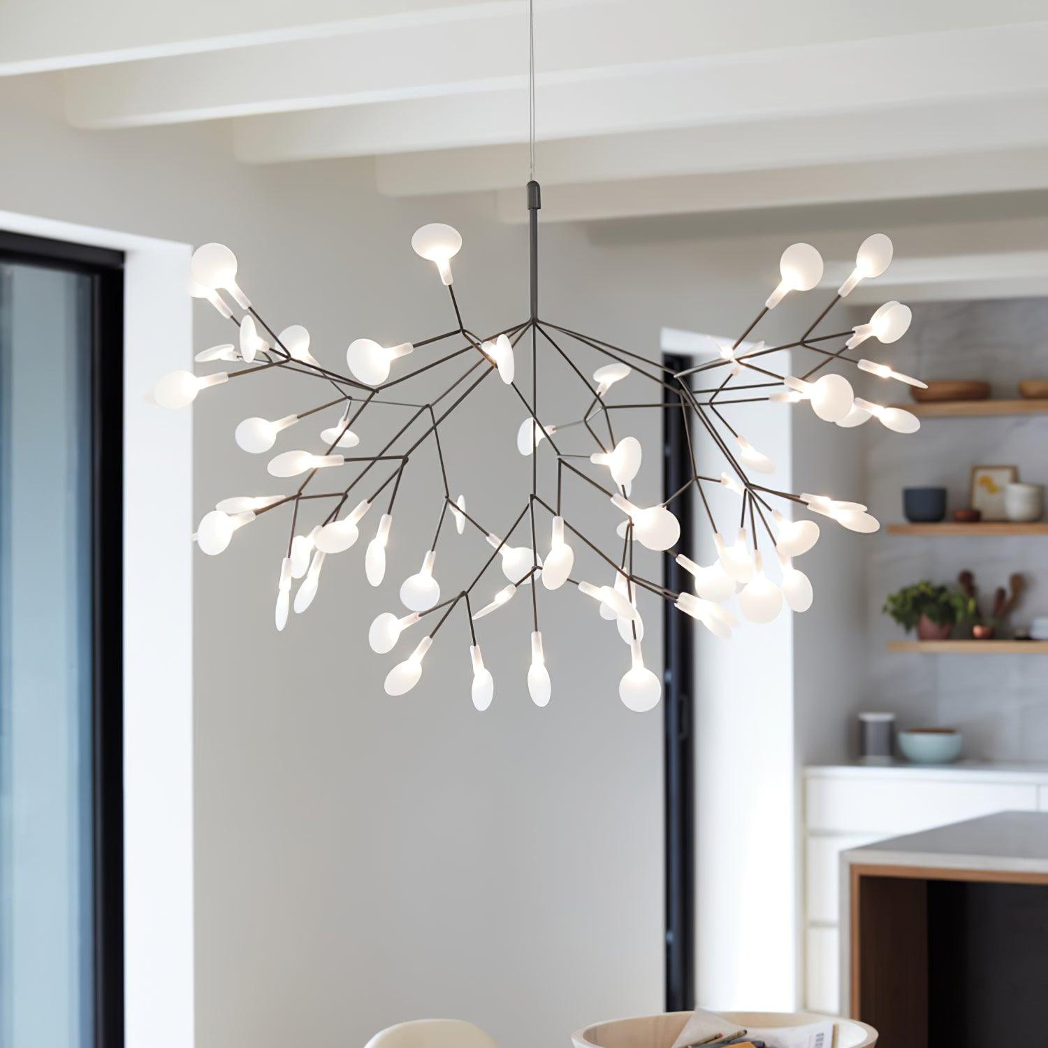 Black Firefly LED Chandelier — Branch Starburst Ceiling Light for Dining Room