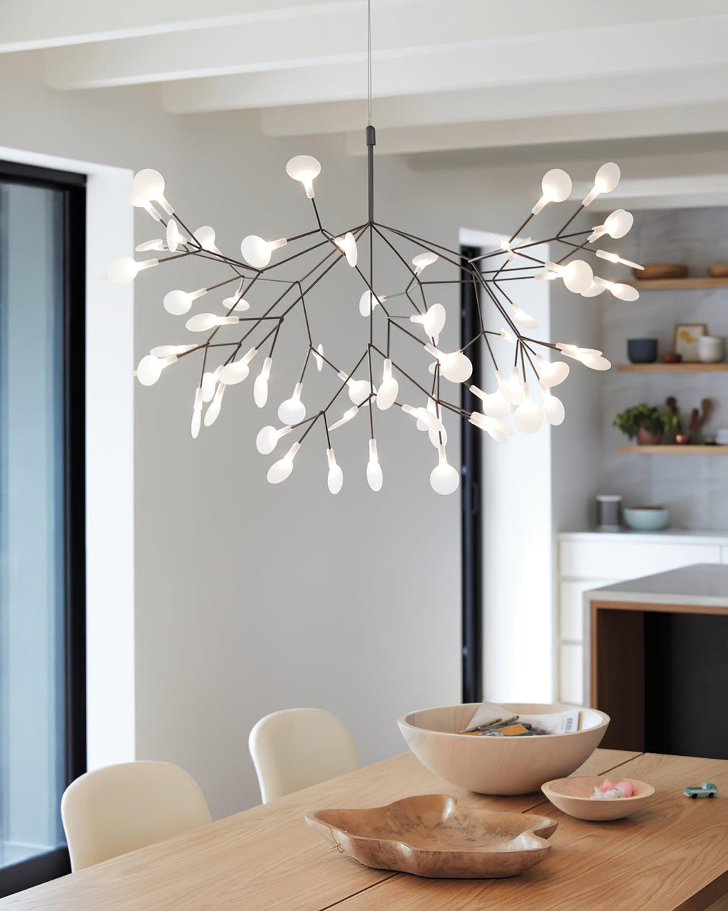 Black Firefly LED Chandelier — Branch Starburst Ceiling Light for Dining Room