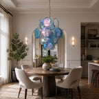 Blue Disc Glass Chandelier — Stacked Glass Disc Ceiling Light for Living Room